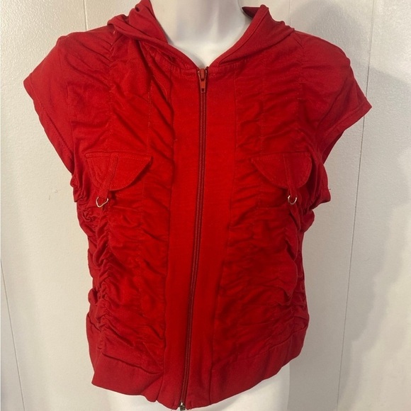 Vintage NYC Women Red Hooded Zipper Top NWT size L - Picture 2 of 10